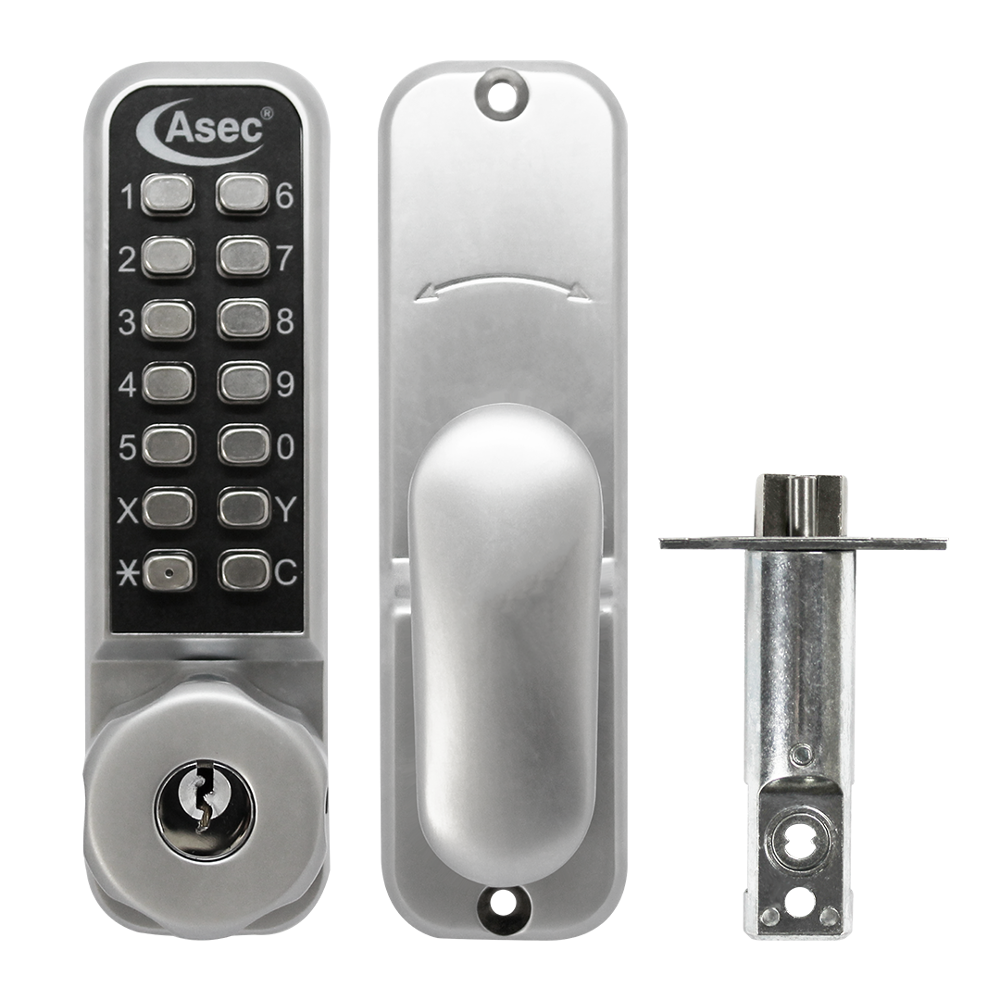 ASEC AS3300 Series Easy Code Change Digital Lock With Key Override Optional Holdback & 60mm Latch - AS3303 60mm Latch Satin Chrome