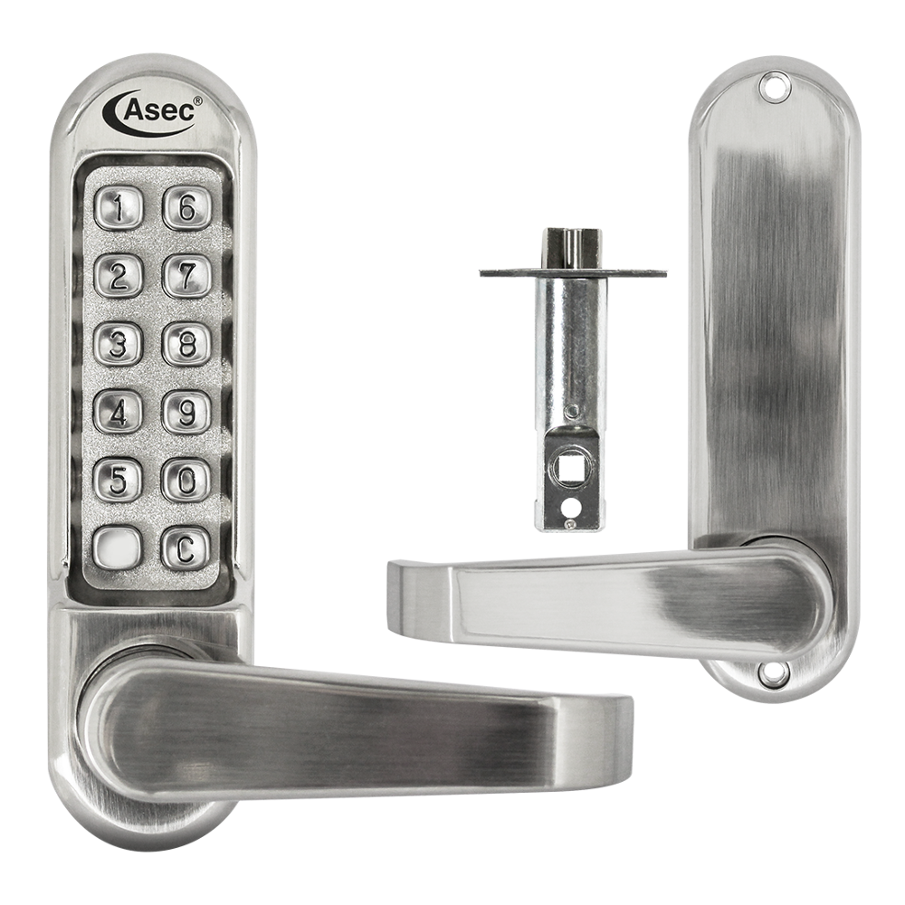 ASEC AS4300 Series Lever Operated Digital Lock With Clutched Handle & 60mm Latch - AS4301 Stainless Steel