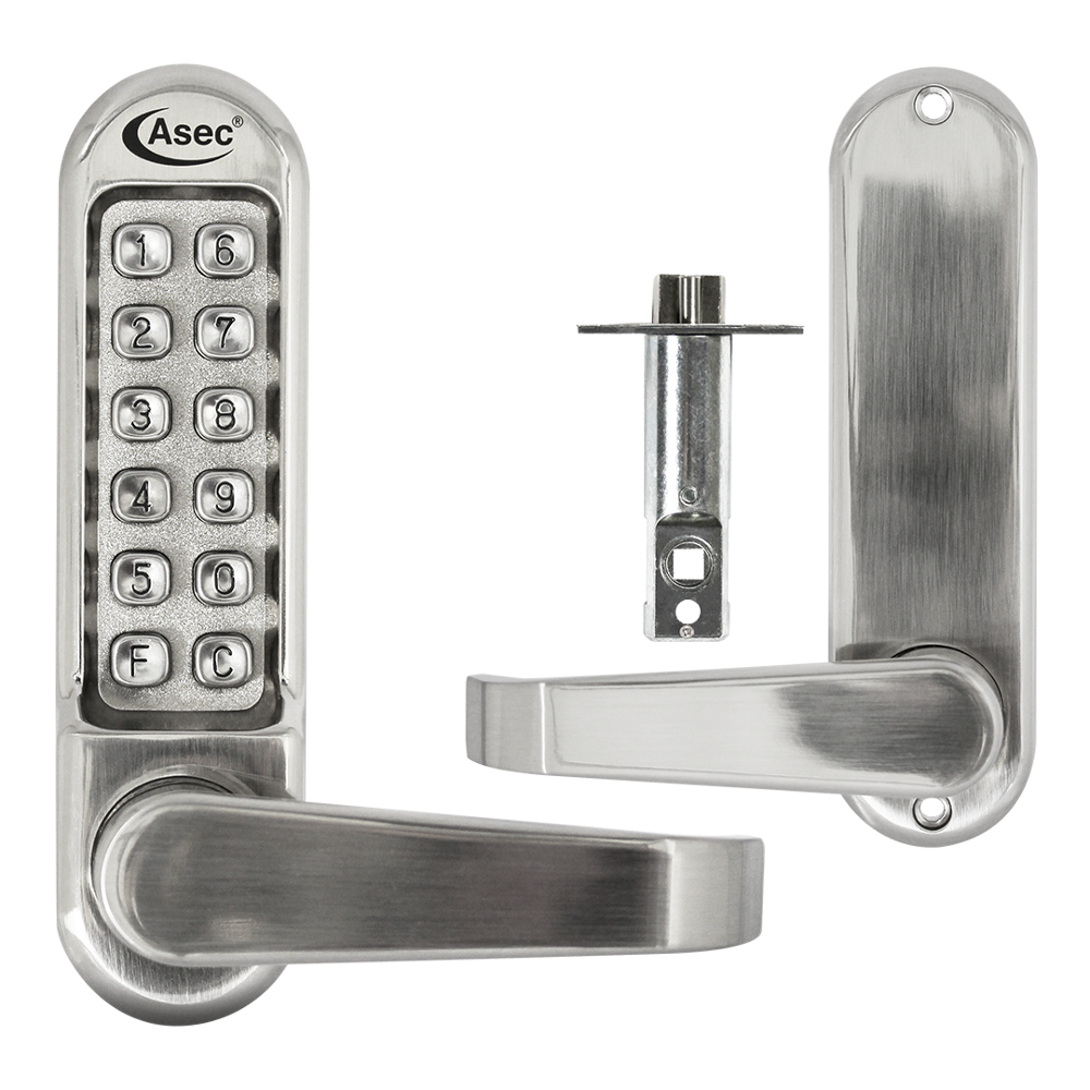 ASEC AS4300 Series Lever Operated Digital Lock With Clutched Handle & 60mm Latch - AS4302 Free Passage Stainless Steel