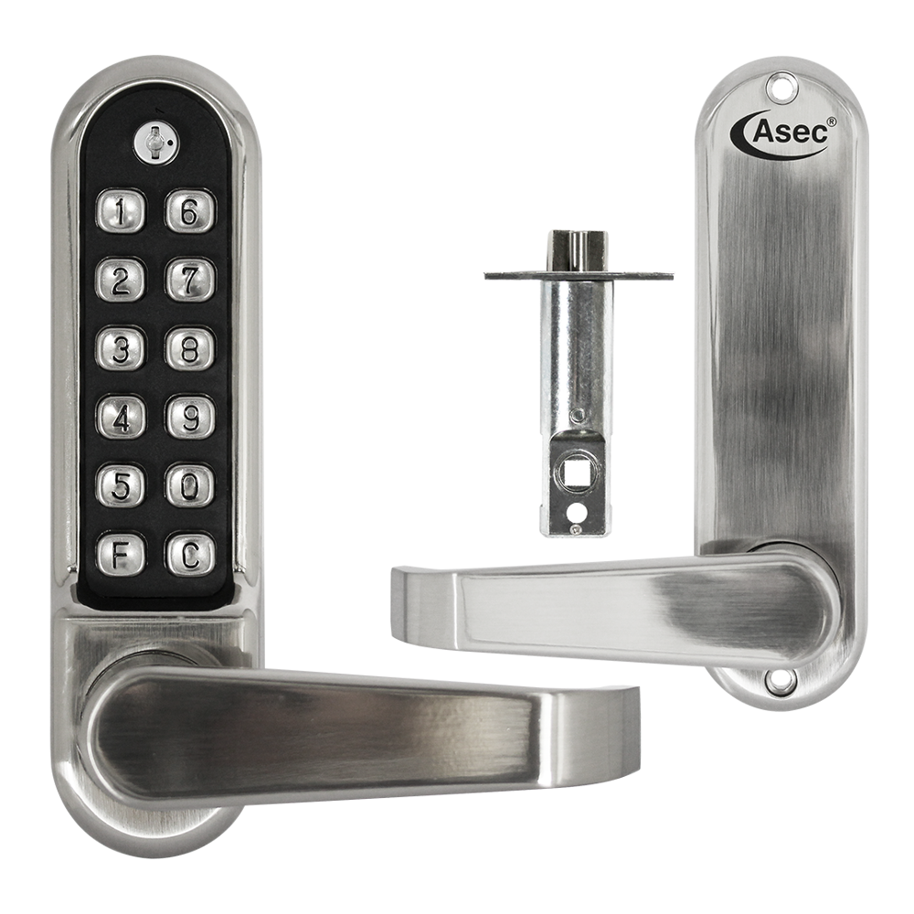 ASEC AS4300 Series Lever Operated Easy Code Change Digital Lock With Optional Free Passage & 60mm Latch - AS4303 Stainless Steel