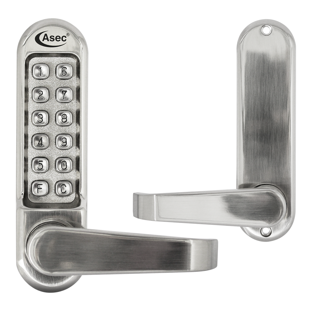 ASEC AS4300 Series Lever Operated Digital Lock No Latch - AS4305 Free Passage Stainless Steel