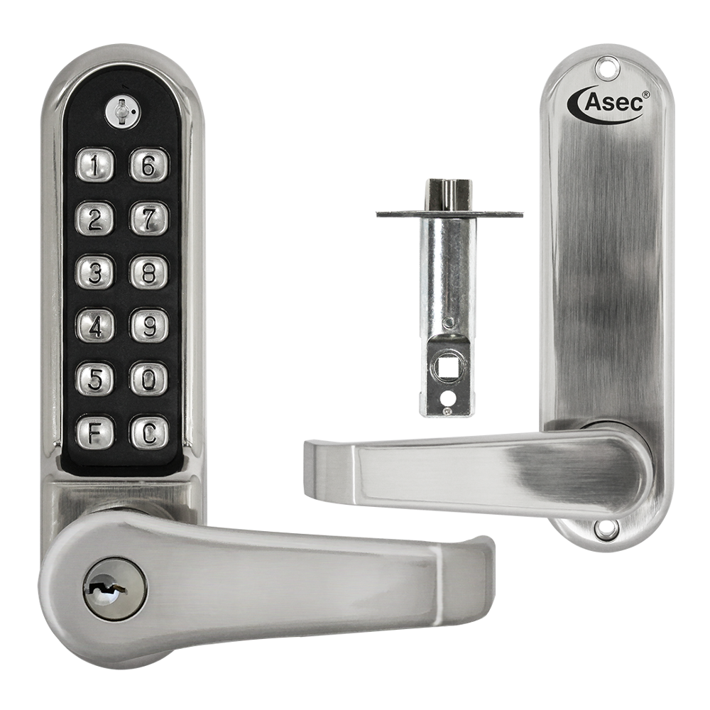 ASEC AS4300 Series Lever Operated Easy Code Change Digital Lock With Key Override & Optional Free Passage - AS4309 Stainless Steel