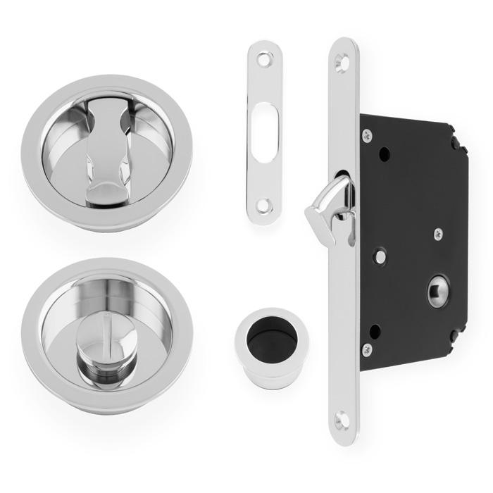 Radius Sliding Door Lock Set - Polished Chrome