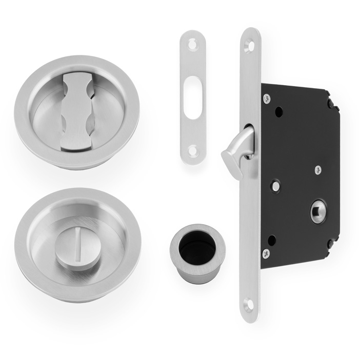 Radius Sliding Door Lock Set - Satin Chrome
