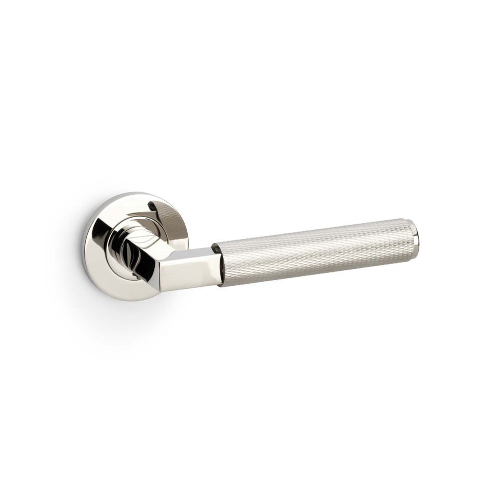 Alexander & Wilks Hurricane Knurled Lever on Round Rose - Polished Nickel PVD