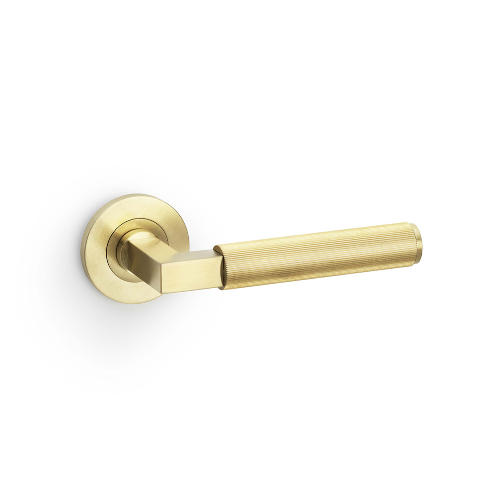 Alexander & Wilks Hurricane Reeded Lever on Round Rose - Satin Brass PVD