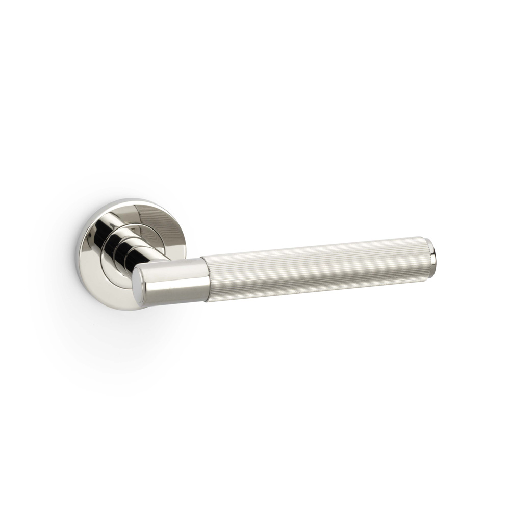 Alexander & Wilks Spitfire Reeded Lever on Round Rose - Polished Nickel PVD