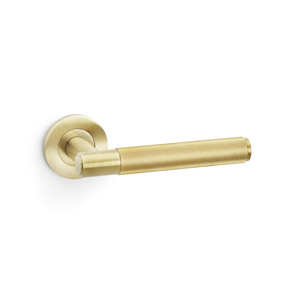 Alexander & Wilks Spitfire Reeded Lever on Round Rose - Satin Brass PVD