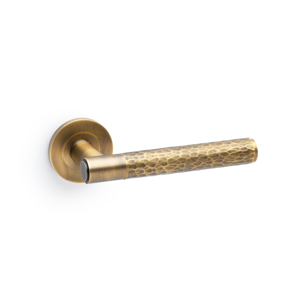Spitfire Hammered Lever on Round Rose - Italian Brass
