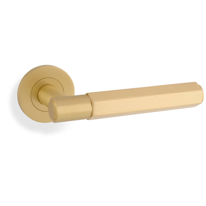 Spitfire Hex Lever on Round Rose - Satin Brass