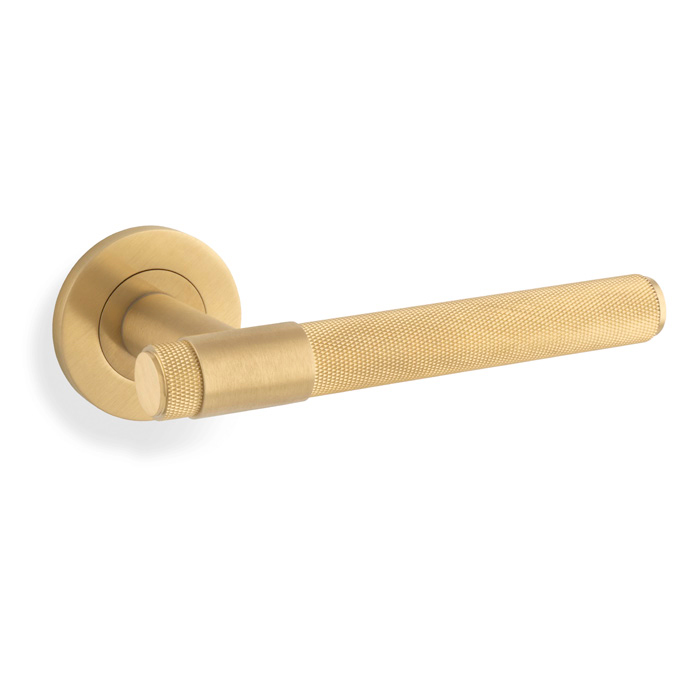 Knurled Kingstone Lever on Round Rose - Satin Brass PVD