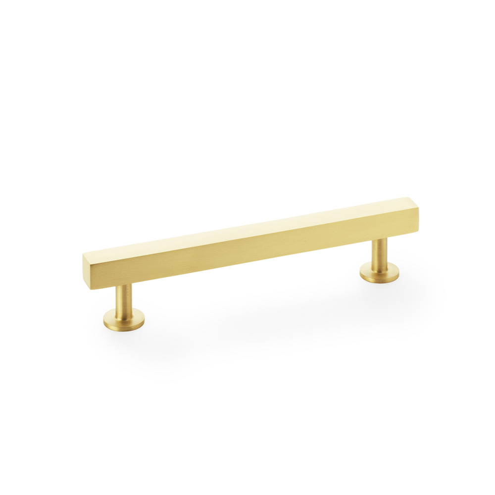 Alexander & Wilks Square T-Bar Cabinet Pull Handle - Satin Brass - Centres 128mm