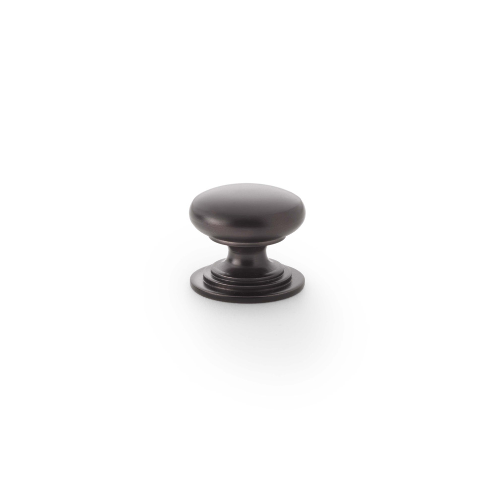 Alexander & Wilks Waltz Round Cupboard Knob on Stepped Rose - Dark Bronze - 25mm