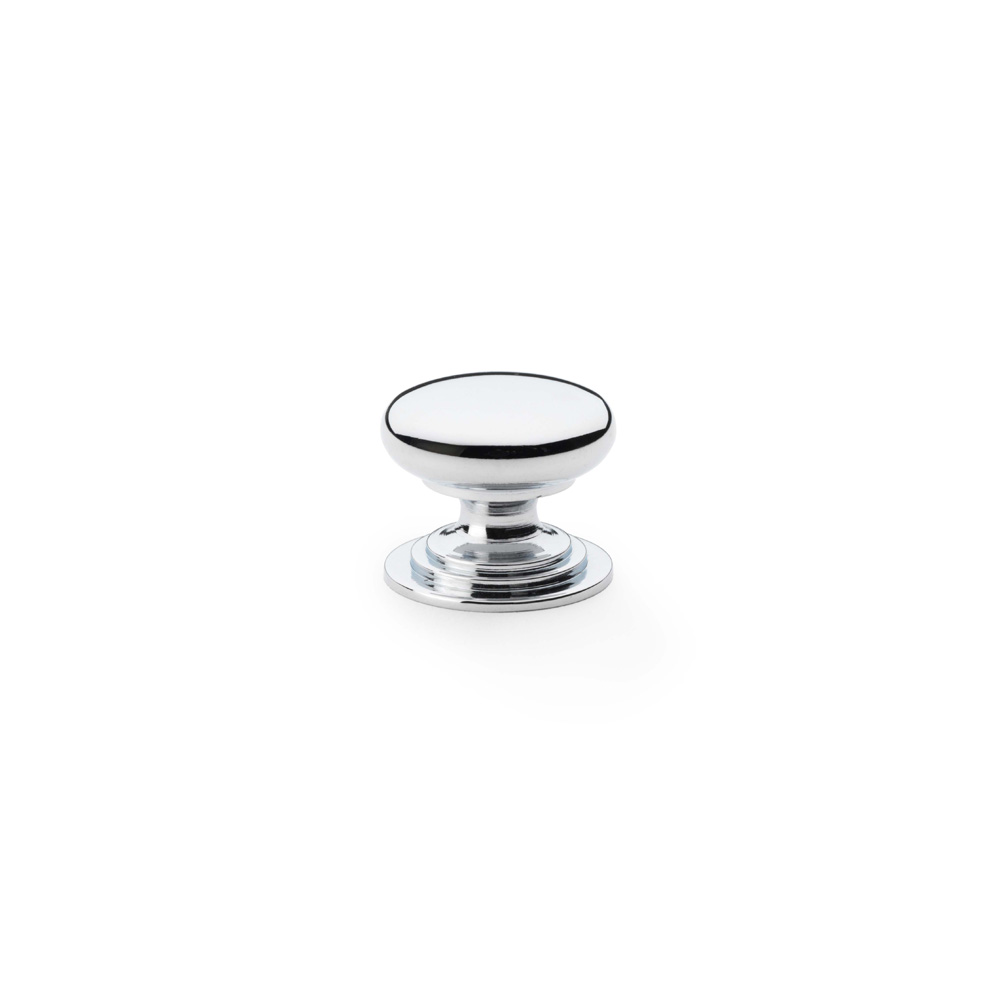 Alexander & Wilks Waltz Round Cupboard Knob on Stepped Rose - Polished Chrome - 25mm