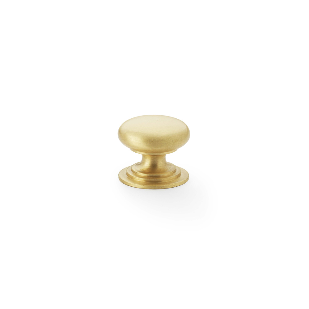 Alexander & Wilks Waltz Round Cupboard Knob on Stepped Rose - Satin Brass - 25mm