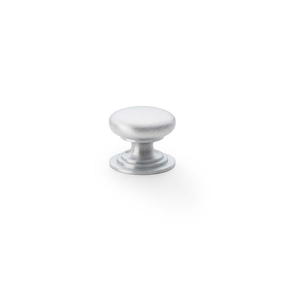 Alexander & Wilks Waltz Round Cupboard Knob on Stepped Rose - Satin Chrome - 25mm