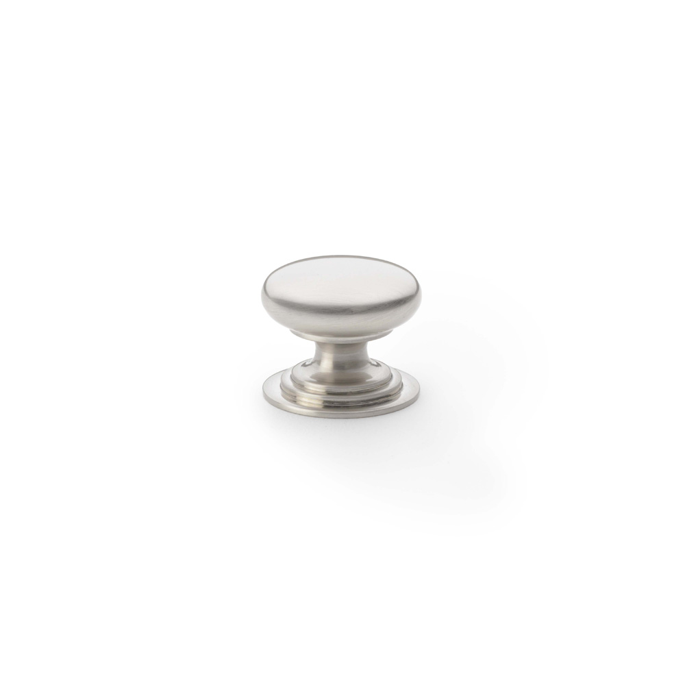 Alexander & Wilks Waltz Round Cupboard Knob on Stepped Rose - Satin Nickel - 25mm