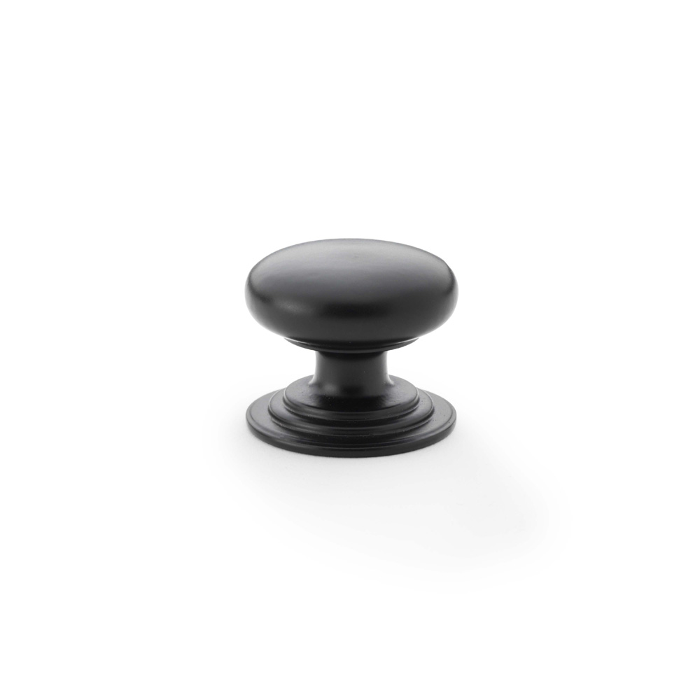 Alexander & Wilks Waltz Round Cupboard Knob on Stepped Rose - Black - 32mm