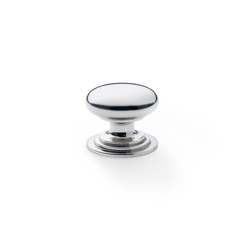 Alexander & Wilks Waltz Round Cupboard Knob on Stepped Rose - Polished Nickel - 32mm