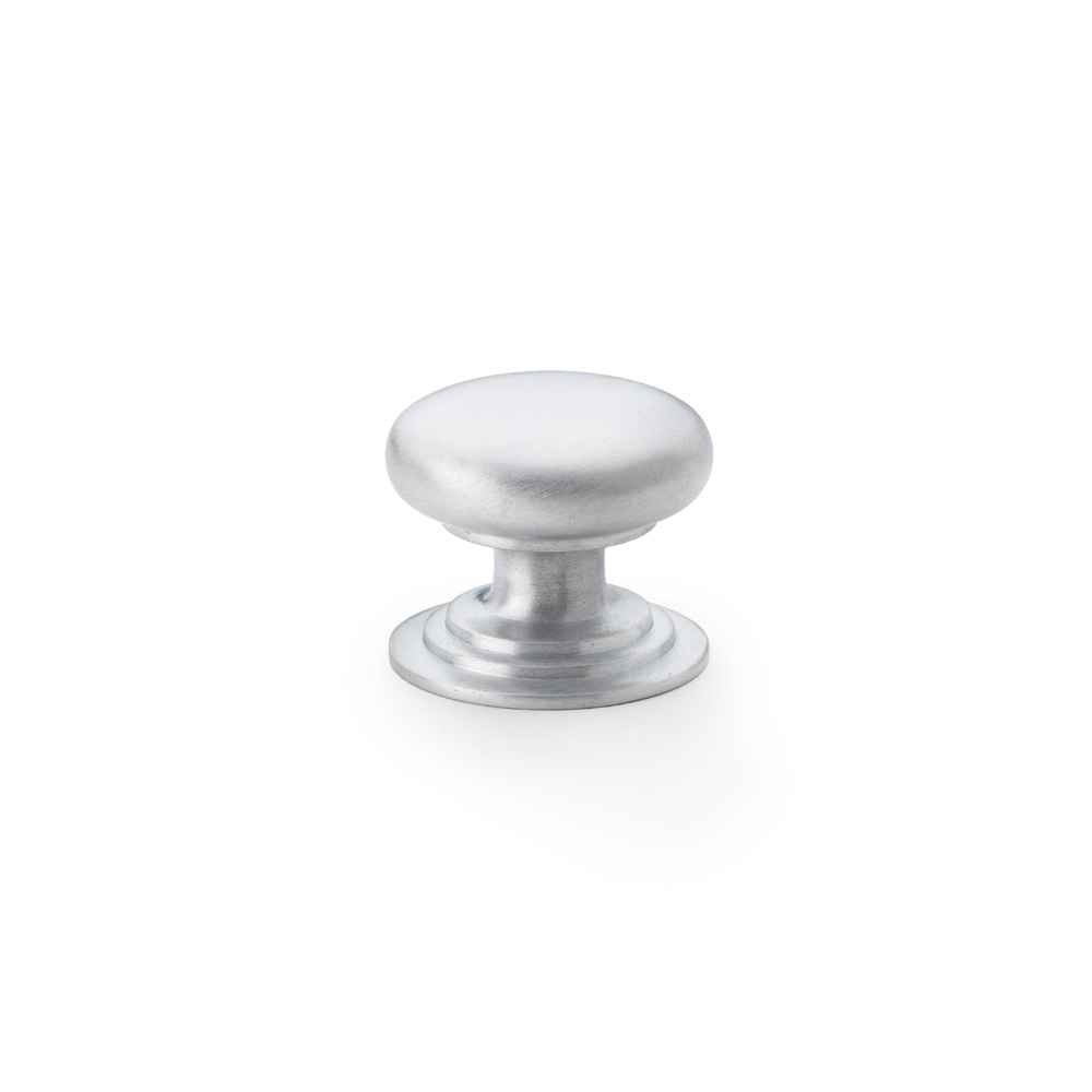 Alexander & Wilks Waltz Round Cupboard Knob on Stepped Rose - Satin Chrome - 32mm