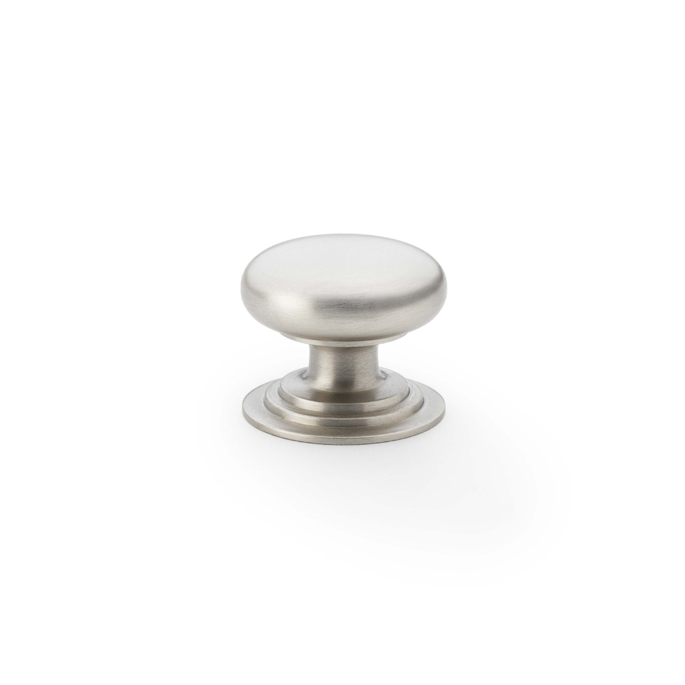 Alexander & Wilks Waltz Round Cupboard Knob on Stepped Rose - Satin Nickel - 32mm