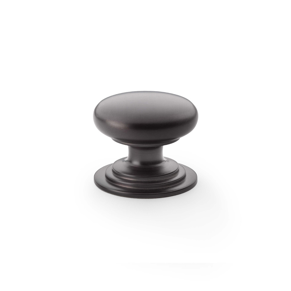 Alexander & Wilks Waltz Round Cupboard Knob on Stepped Rose - Dark Bronze - 38mm