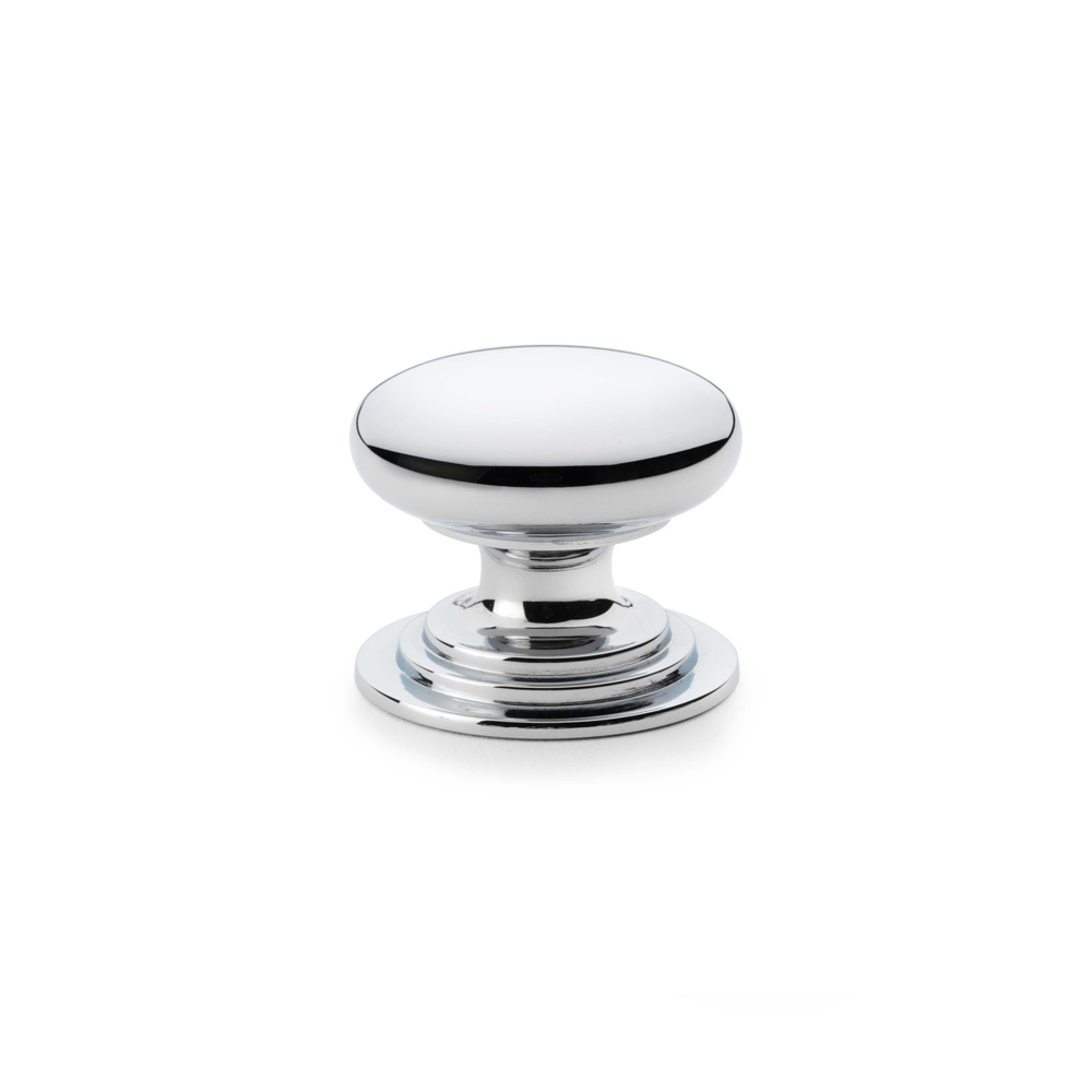 Alexander & Wilks Waltz Round Cupboard Knob on Stepped Rose - Polished Chrome - 38mm