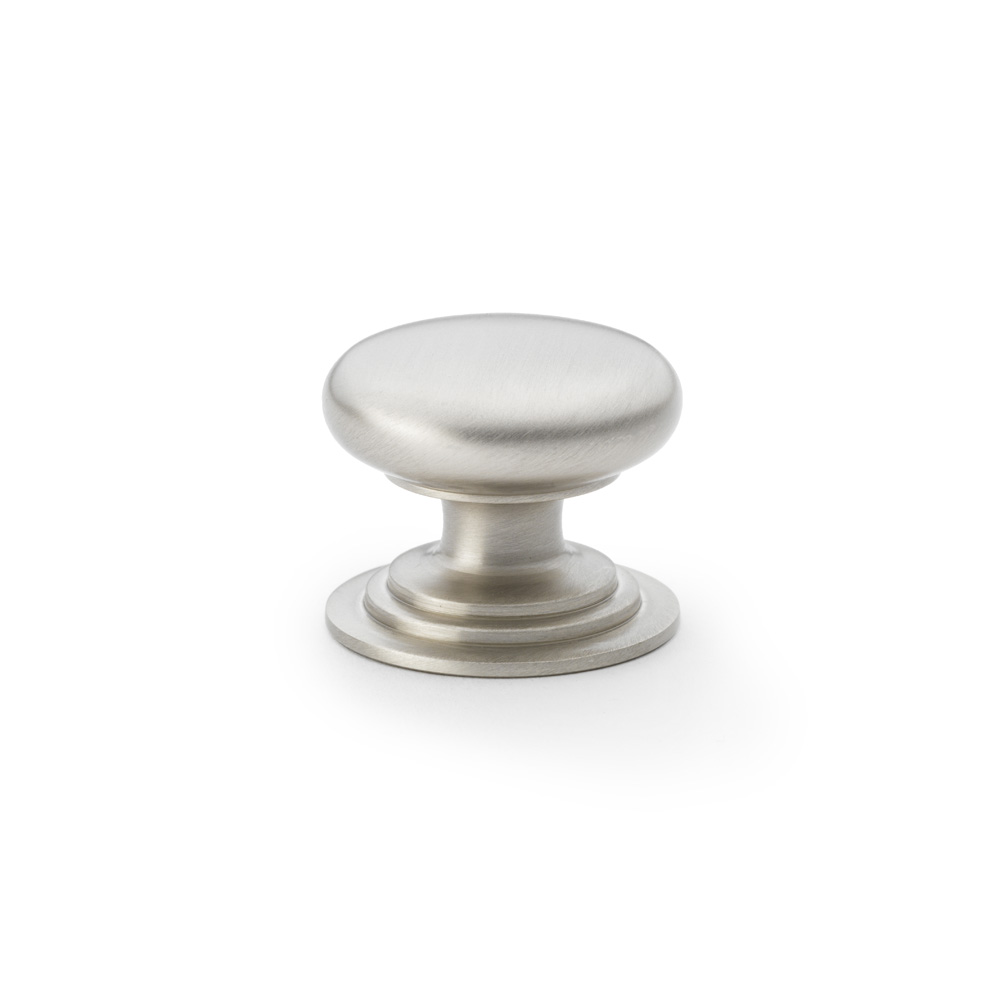 Alexander & Wilks Waltz Round Cupboard Knob on Stepped Rose - Satin Nickel - 38mm