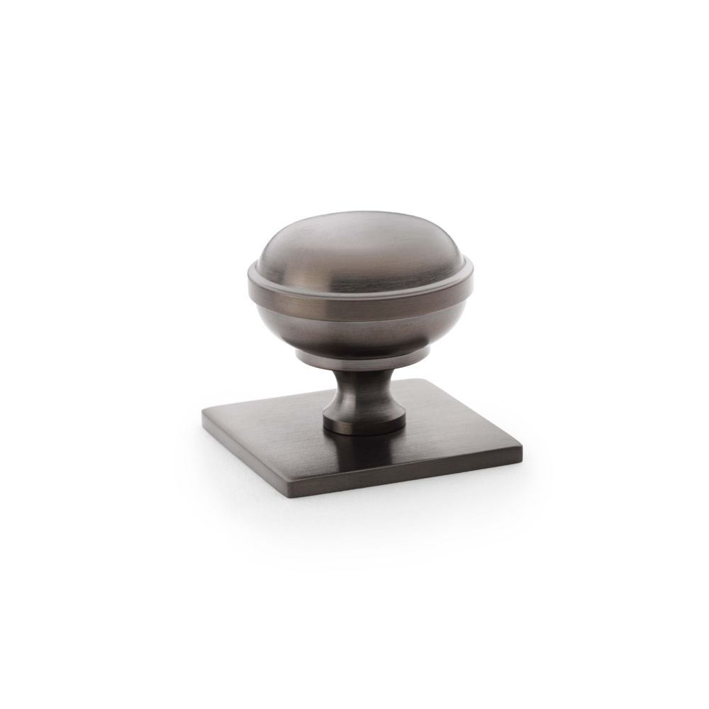Alexander & Wilks Quantock Cupboard Knob on Square Backplate - Dark Bronze PVD - 34mm
