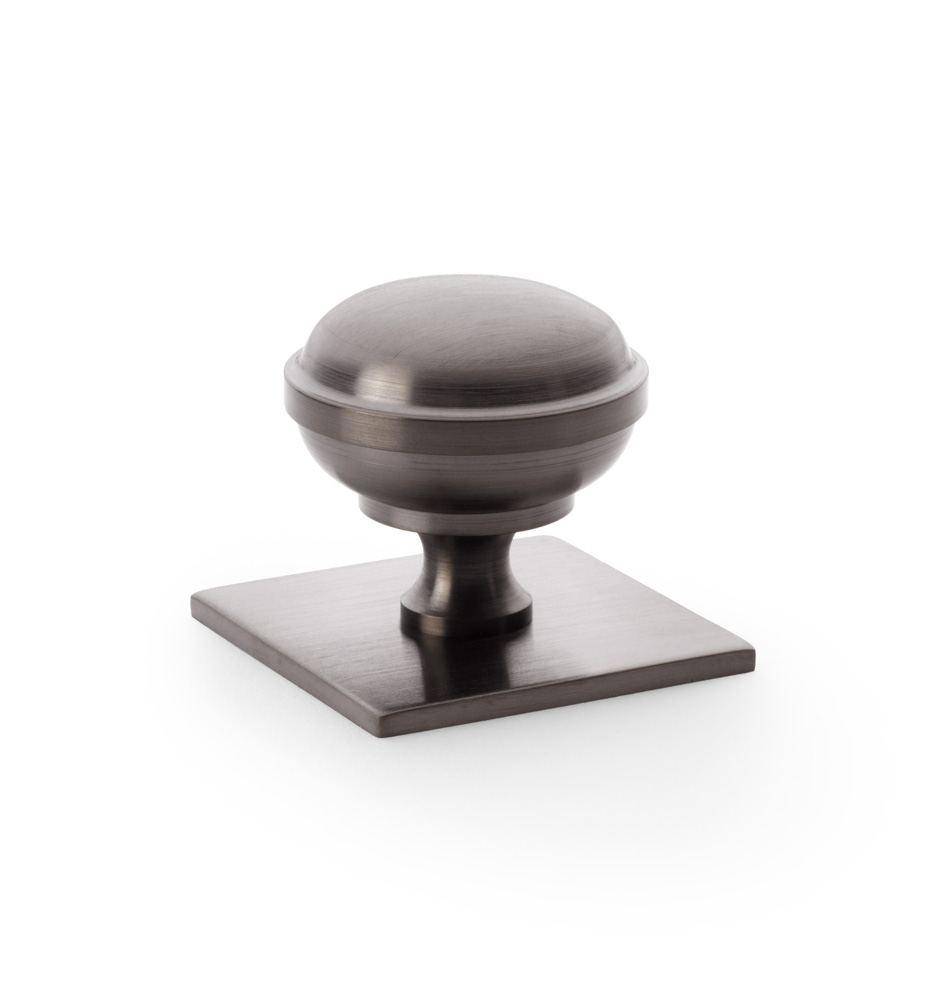 Alexander & Wilks Quantock Cupboard Knob on Square Backplate - Dark Bronze PVD - 38mm