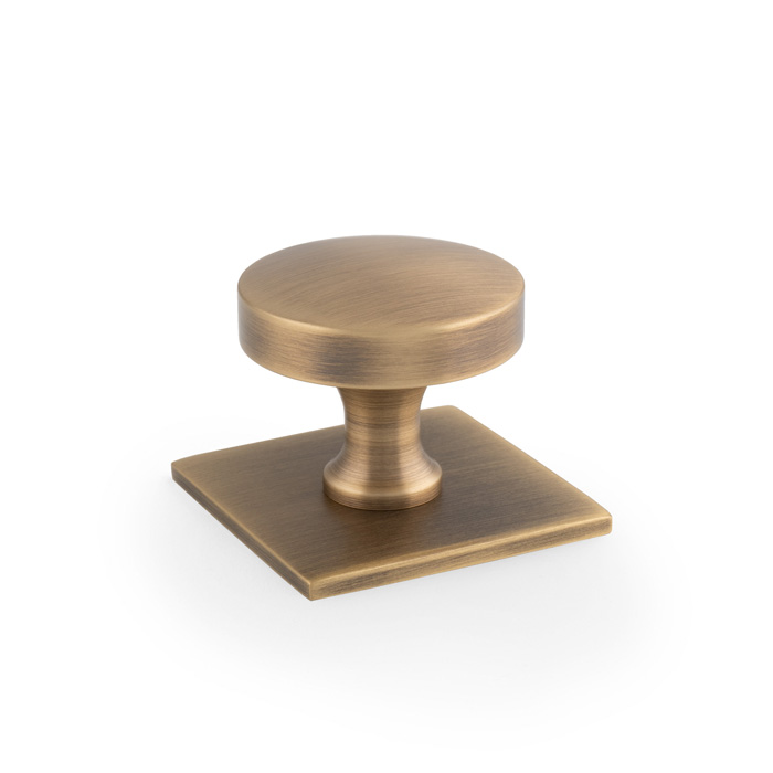 Bullion Cupboard Knob on Square Backplate-Antique Brass