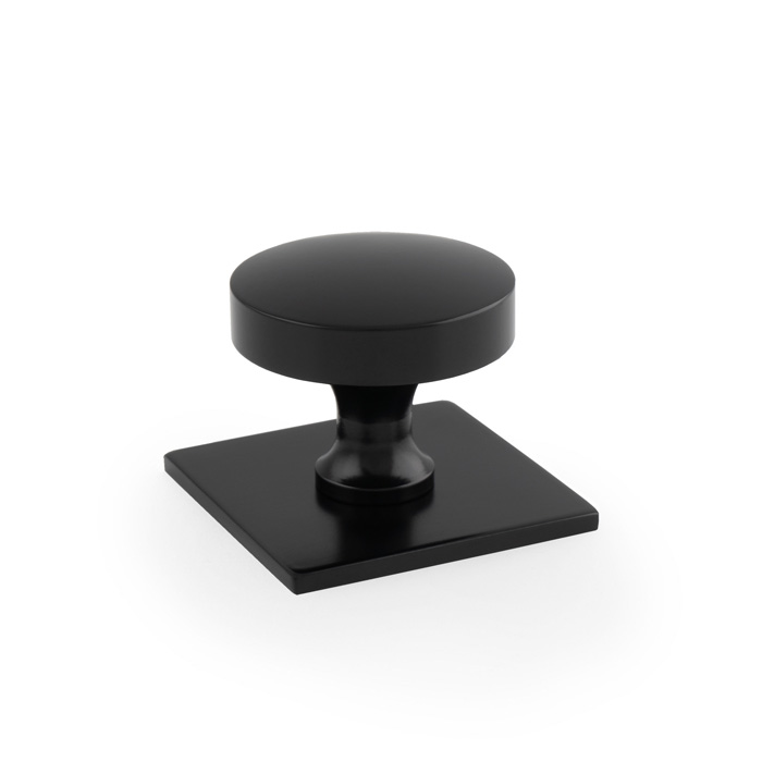 Bullion Cupboard Knob on Square Backplate-Black