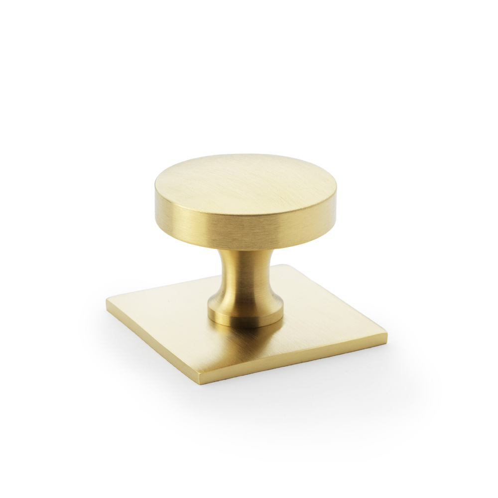 Alexander & Wilks Bullion Cupboard Knob on Square Backplate - Satin Brass PVD