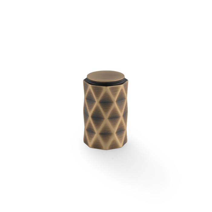 ALEXANDER & WILKS DIAMOND CUT CYLINDER CABINET KNOB - 30MM - Antique Brass