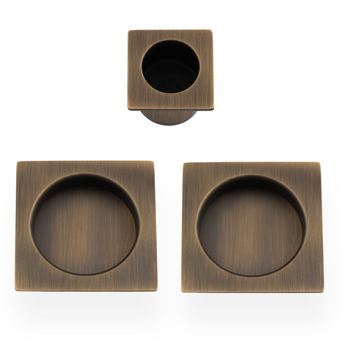 Square sliding door pull kit-Antique Brass