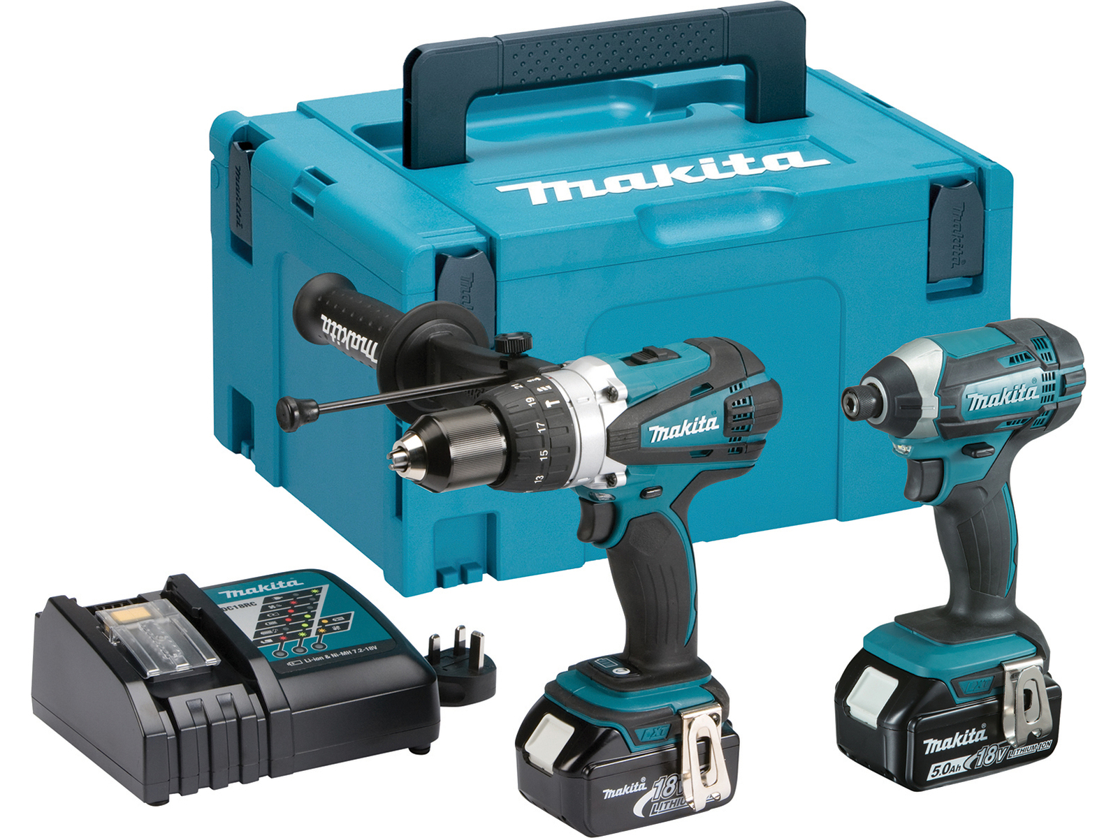 MAKITA DLX2145TJ 2 PIECE KIT - 18V COMBI DRILL & IMPACT DRIVER C/W CASE, CHARGER AND 2 X 5.0Ah BATTERIES