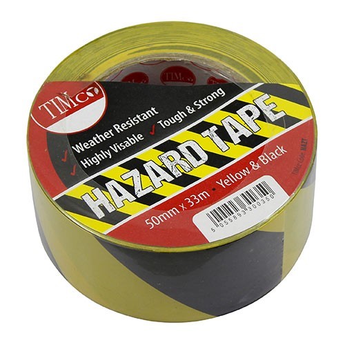 HAZARD TAPE BLACK & YELLOW S/ADHESIVE 50mm