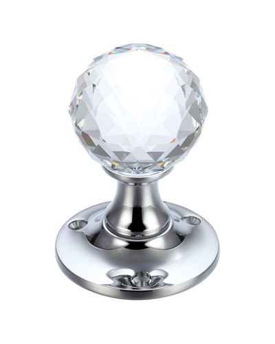 Glass Ball Mortice Knob - Facetted Clear - 50mm