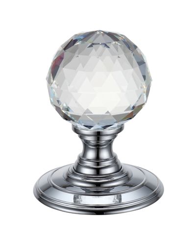 Glass Ball Mortice Knob on Concealed Rose - Facetted 55mm