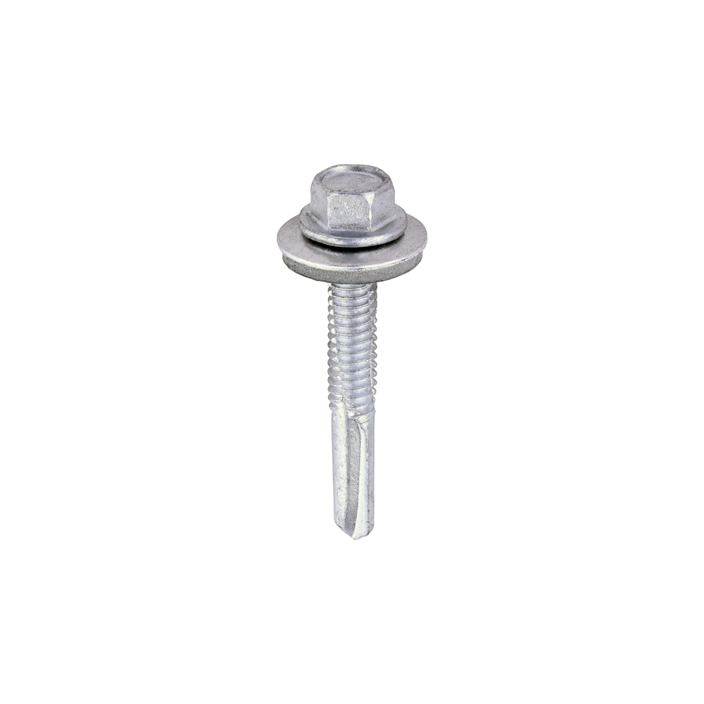 Metal Construction Heavy Section Screws - Hex - EPDM Washer - Self-Drilling - Exterior - Silver Organic - 5.5x38