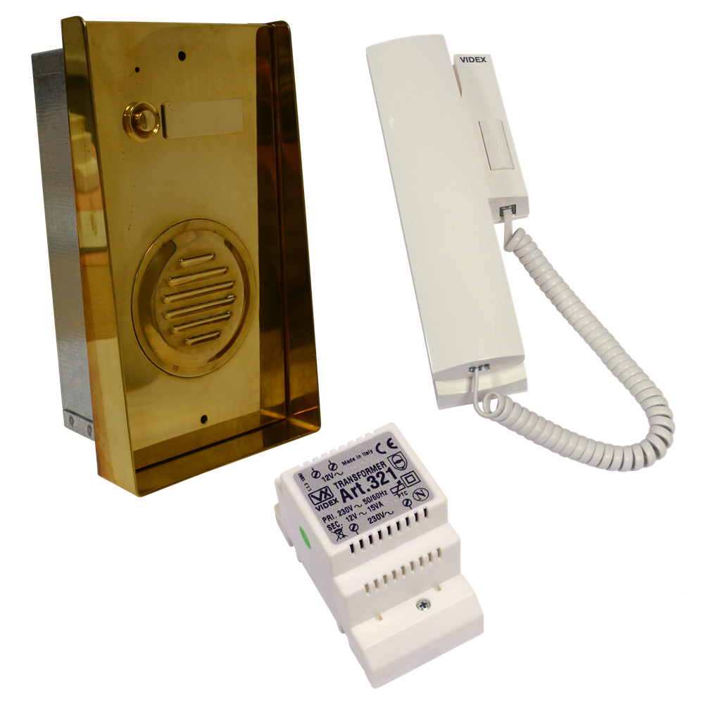 VIDEX EK911S 1 Way Surface Mounted Audio Kit  - EK9112 Brass Surface Panel with 3021 Handset