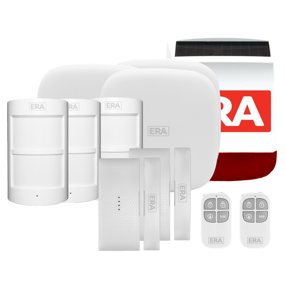 ERA HomeGuard Alarm Kit 3 - 1 Hub, 3 PIR, 2 Contact, 2 Remote, Siren