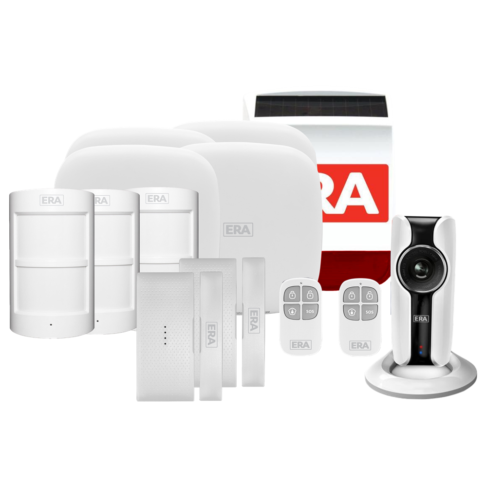 ERA HomeGuard Alarm Kit 4 - 1 Hub, 3 PIR, 2 Contact, 2 Remote, Siren, IP Cam