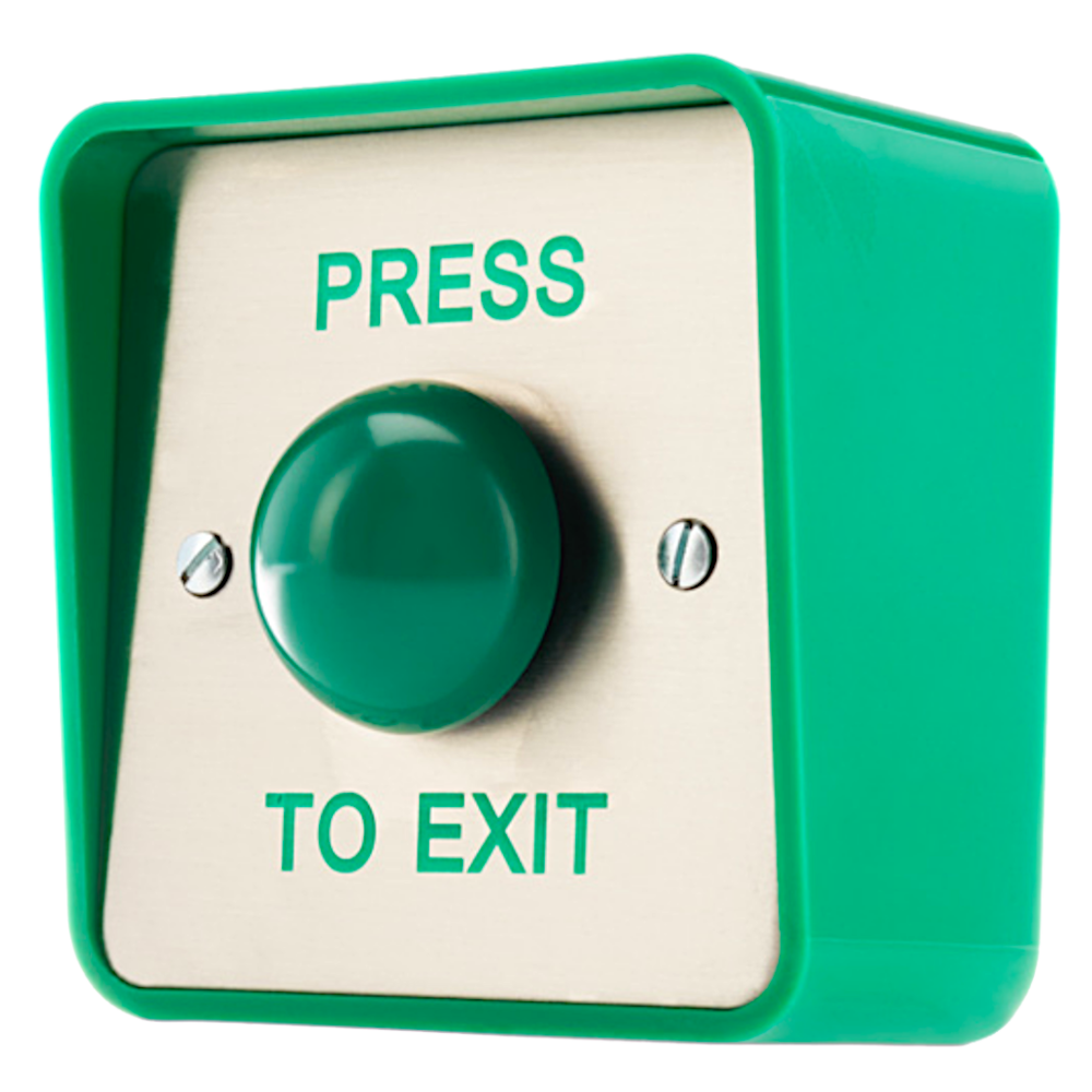 ICS Exit Button Green Dome Surface Fitting 1 Gang Low Duty - DRB044S-SS-PTE