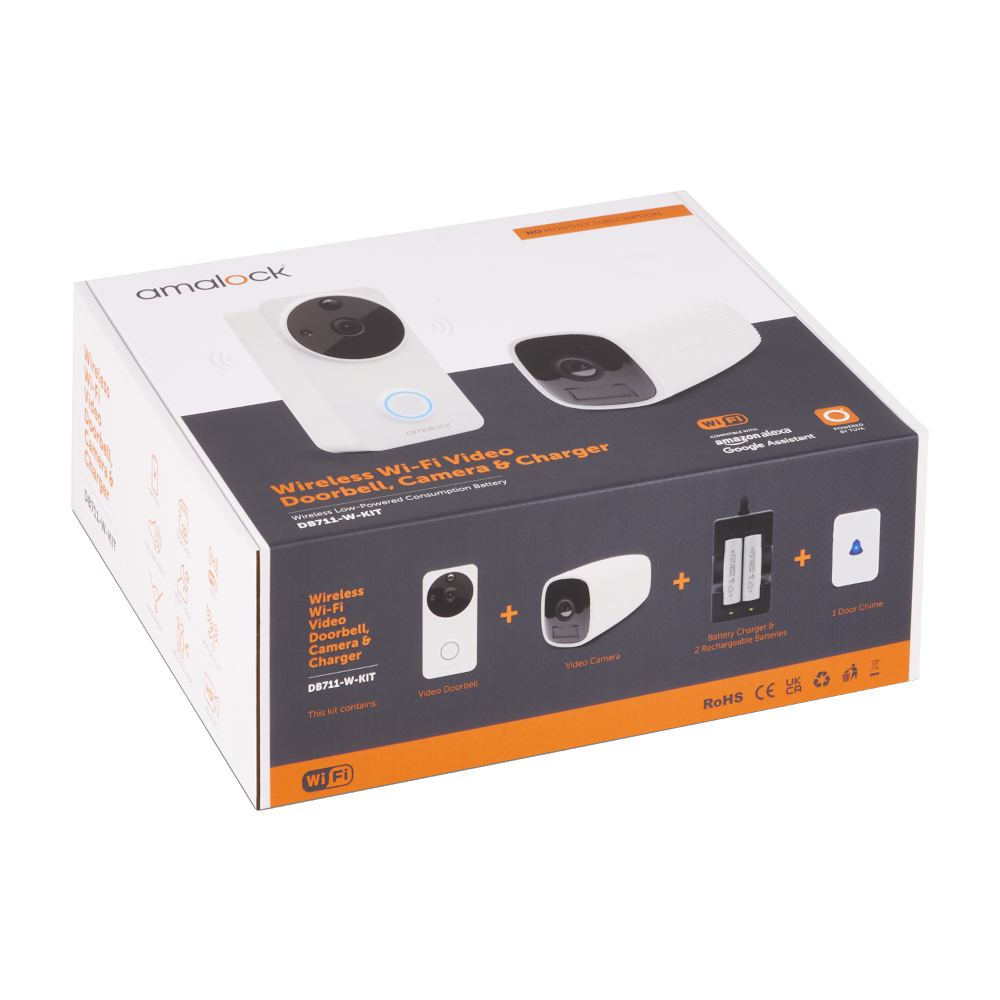 AMALOCK DB711/DB721 Wireless Doorbell & Chime Kit With 1 x CAM400 Camera, Battery Charger And Rechargeable Batteries - White DB711-W-KIT