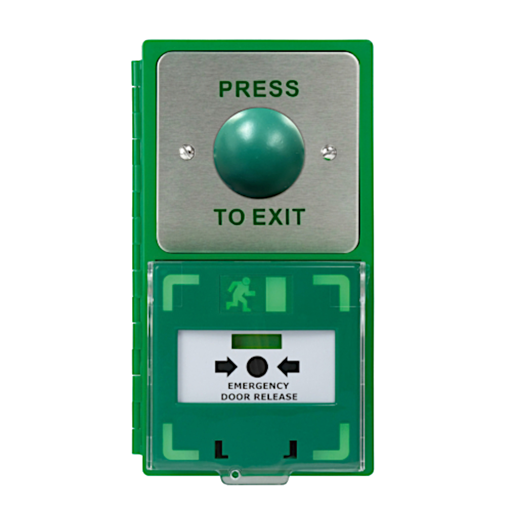 ICS Dual Unit MCP110 Call Point With Green Dome Exit Button - Vertical DBB-H-04-110-V