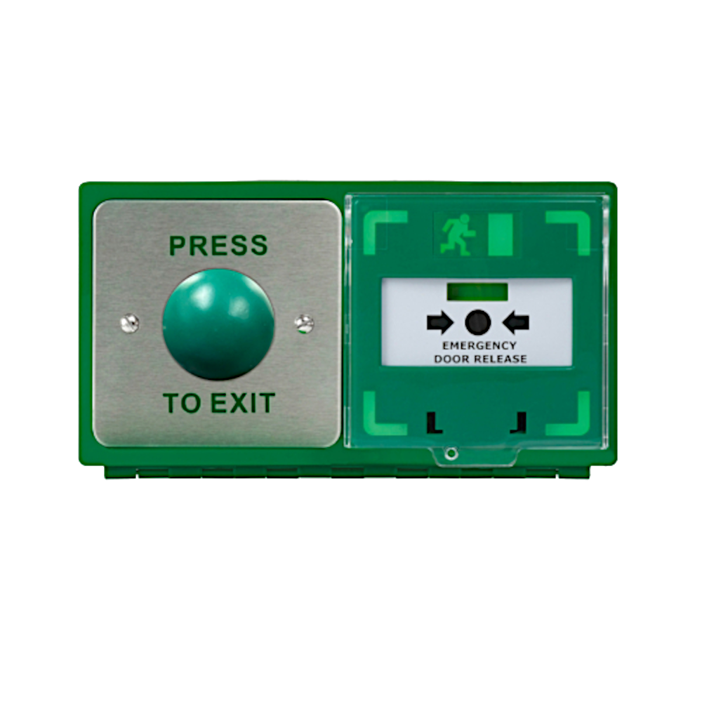 ICS Dual Unit MCP110 Call Point With Green Dome Exit Button - Horizontal DBB-H-04-110-H