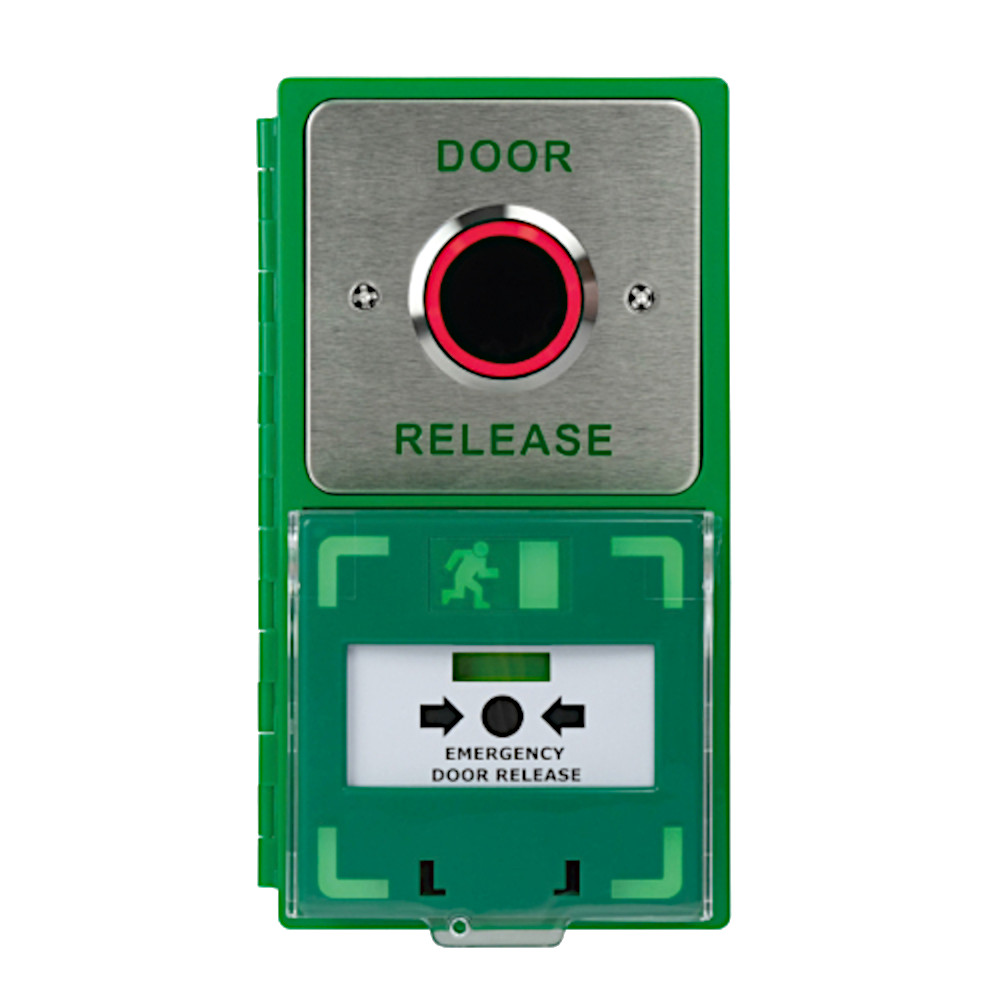 ICS Dual Unit MCP110 Call Point With Infrared Touch Free Exit Button - Vertical DBB-H-IR-110-V