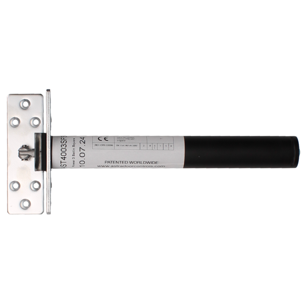 ASTRA DOOR AST4003 Narrow Door Closer Size 3 - Square Plate Satin Chrome