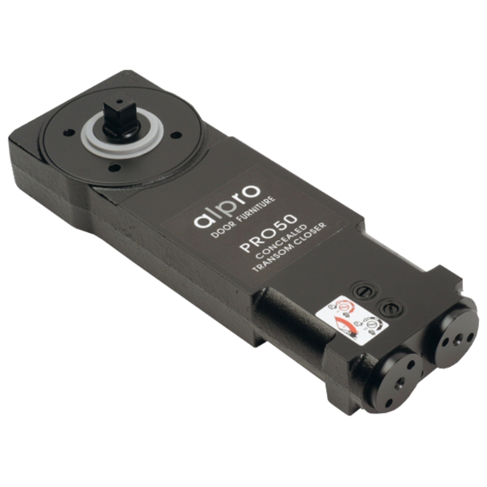 ALPRO PRO50 Medium Duty Transom Door Closer C/W Pivot & Arm (Extended Spindle 17mm) - End Load - 90º Hold Open